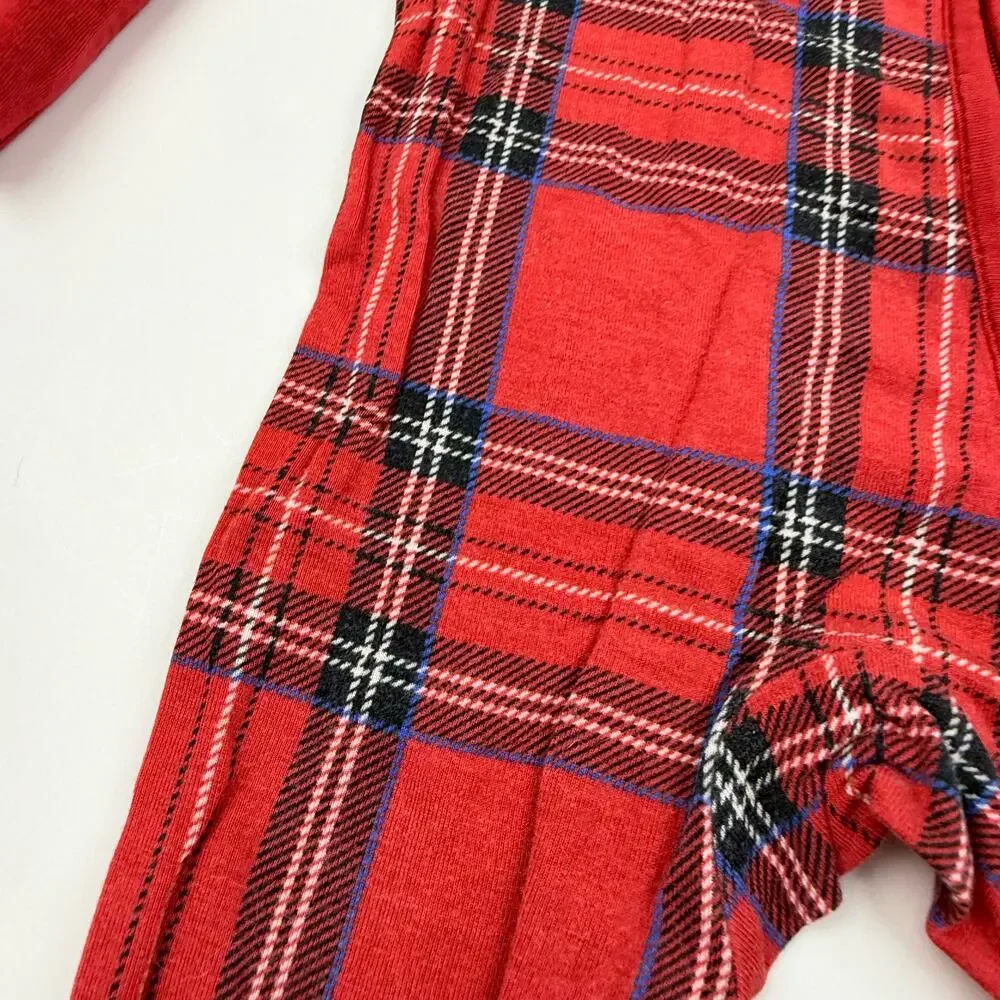 Little Sleepies Red Holiday Plaid Red Tartan Zip Sleeper Pajamas, Size 3/6m